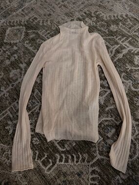 Zara Beige Ribbed Turtleneck Top